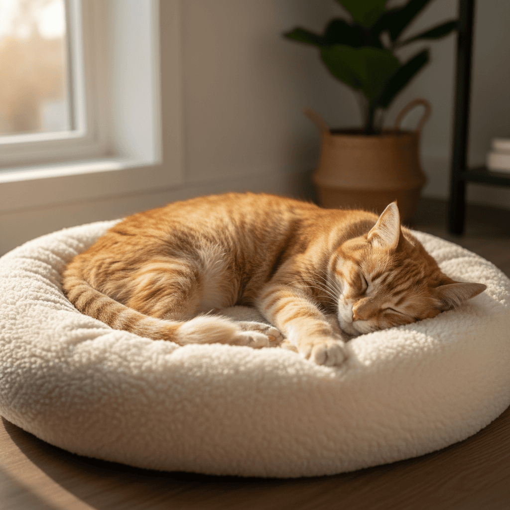 Ginger cat resting on a Sunny Paws sun bed